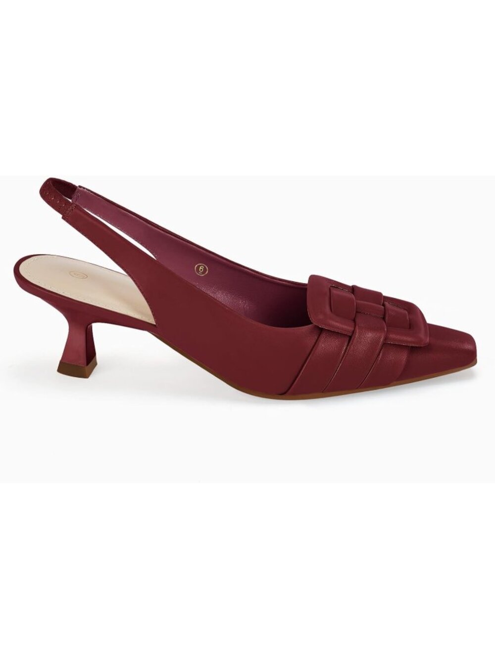 Women's Wine Red Comfortable Slingback Pointed Closed Toe Dress Low Kitten Heel - Picture 3 of 5